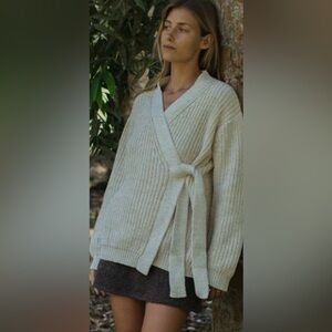 Indigo Luna store cotton chunky Cream Knit Tie-Waist Cardigan New